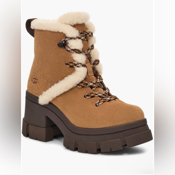 UGG Women's Brooklyn Suede Shearling HikerBoots in the Color Chestnut 9.5 - Picture 2 of 15